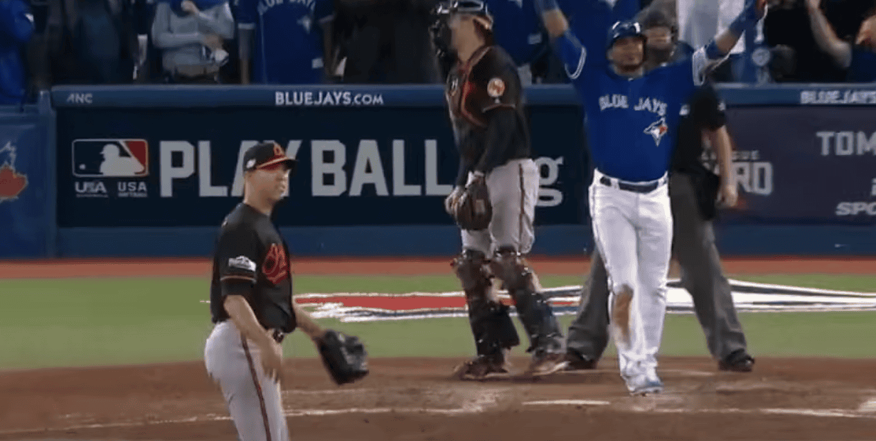 Edwin Encarnacion, the iconic Blue Jays player known as the Walk-Off King, in action.